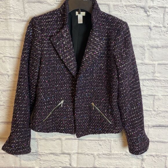 Chico's Jackets & Blazers - Chico’s Women’s Size 0 Small Purple Tweed Open Fromt Career Work Blazer